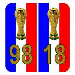 Stickers plaque 98 18 Trophé Coupe du monde bleu blanc rouge